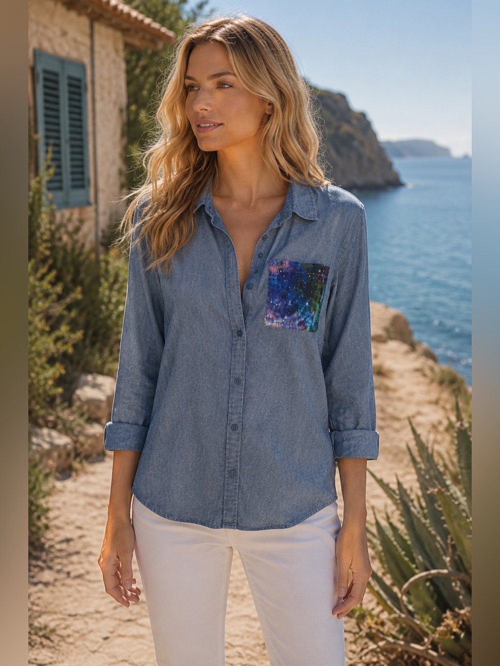On the Byas Denim Blue Button Down Shirt